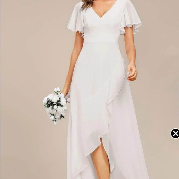 Ever Pretty Dresses & Skirts - Ever Pretty White Asymmetrical Gown with Flutter Sleeves